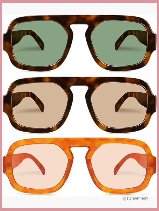 Retro Square Aviator Sunglasses UV400 Protection Plastic Frame main image 5